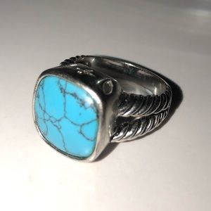 Silver and Turquoise Ring with Braided Band Size 8